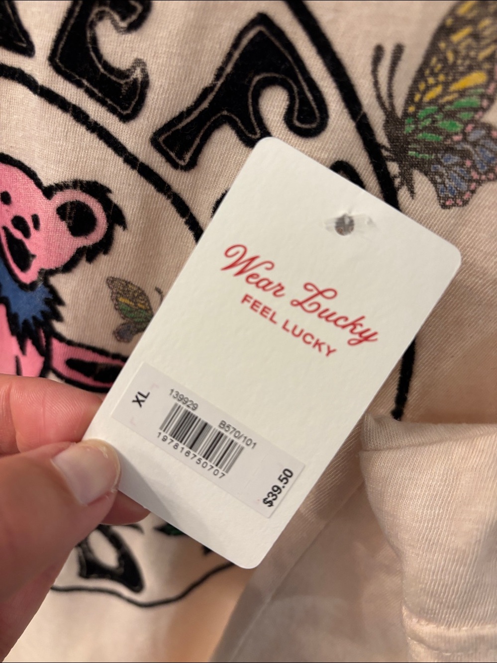 Lucky Brand Grateful Dead Butterflies Classic Crew in Peach Dust, XL, NWT - Picture 5 of 9